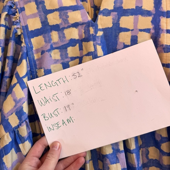 NWOT Hunter Bell Womens Palmer Midi Dress blue Cream Gingham Large - Picture 7 of 7